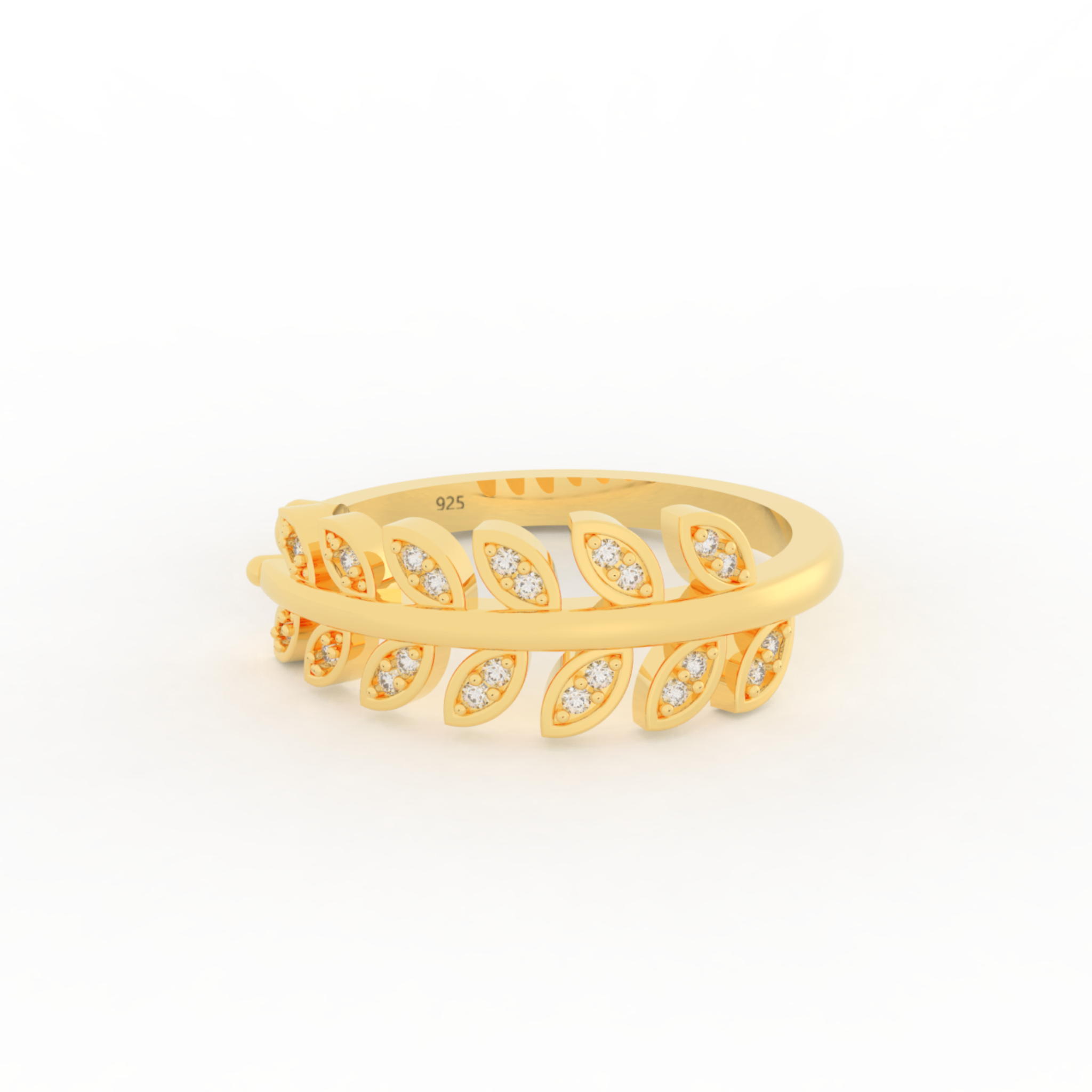 Desiring Leaf Pattern Open Ring Yellow Gold Plated- Hallmarked 925 Sterling Silver Yellow Gold